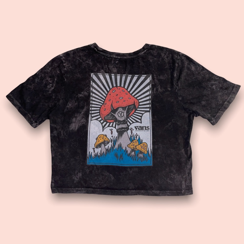 Vans Shrooms Mineral Wash Black Crop T-Shirt | Zumiez
